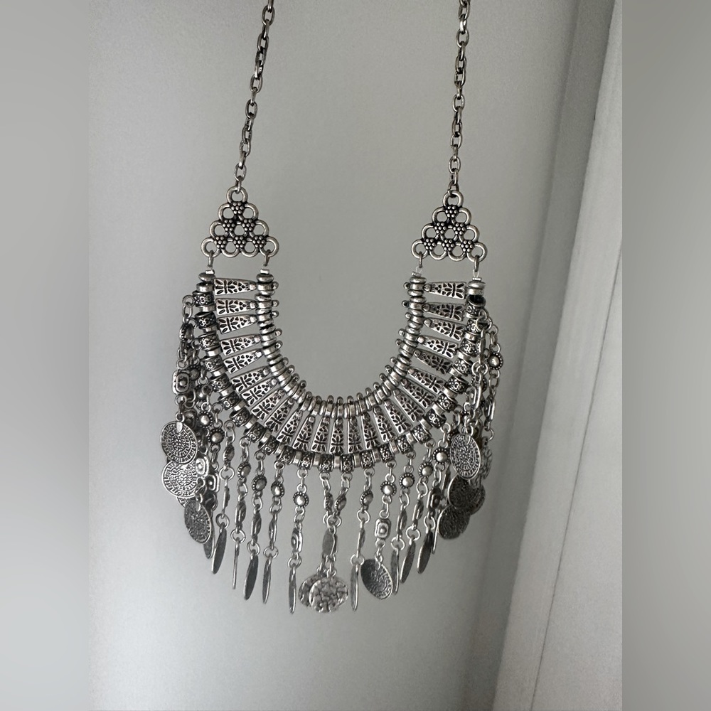 Boho Silver Necklace – Perfect for Halloween Gypsy, Boho, or Coachella Costumes!